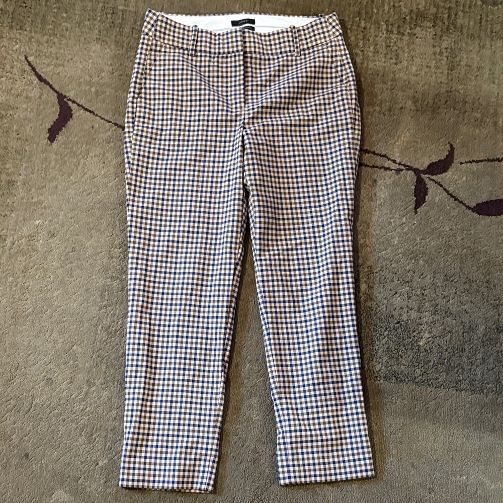 J. Crew Checkered Pants in Blue and Brown